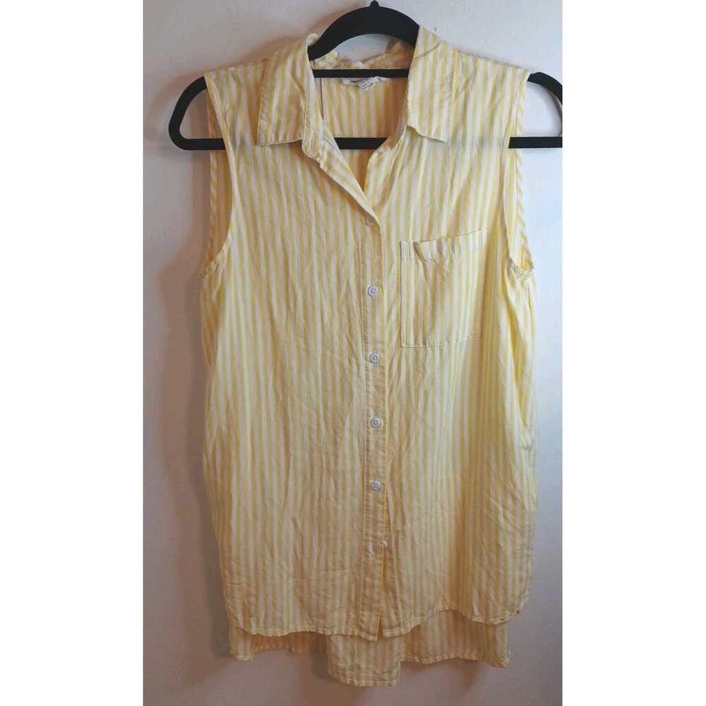 Beach Lunch Lounge Sleeveless Button Down Top Womens Small Yellow White Stripe